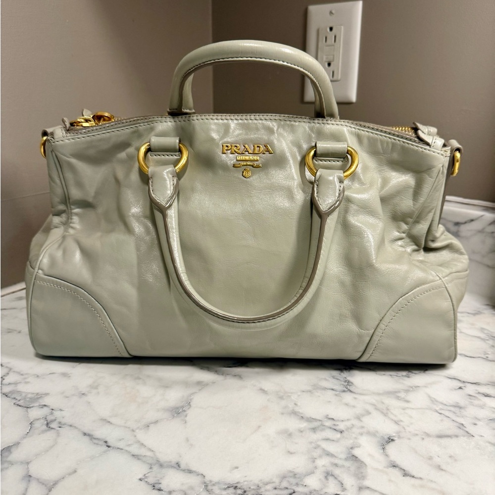Prada Vitello Shine Double Zip 2way Tote in Grey